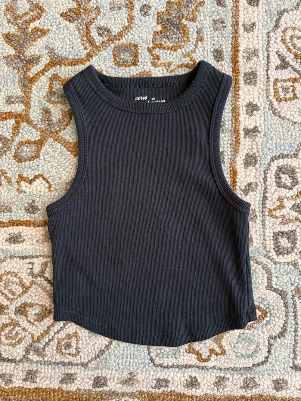 Aerie Women's Black high neck Ribbed Crop Tank